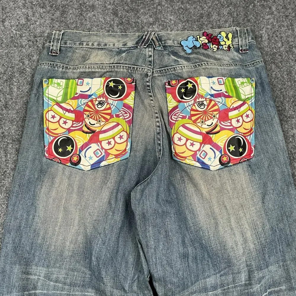 Y2K Miskeen Jorts Baggy Skater Hip Hop Embroidered Back Pocket Size 34